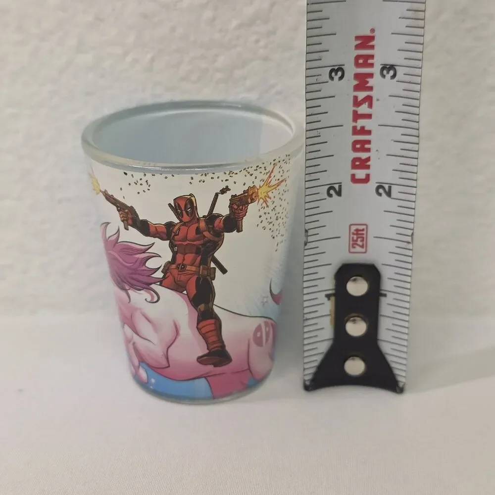 Deadpool Shot Glass, Deadpool On A Unicorn, Spencer's, Marvel Comics New